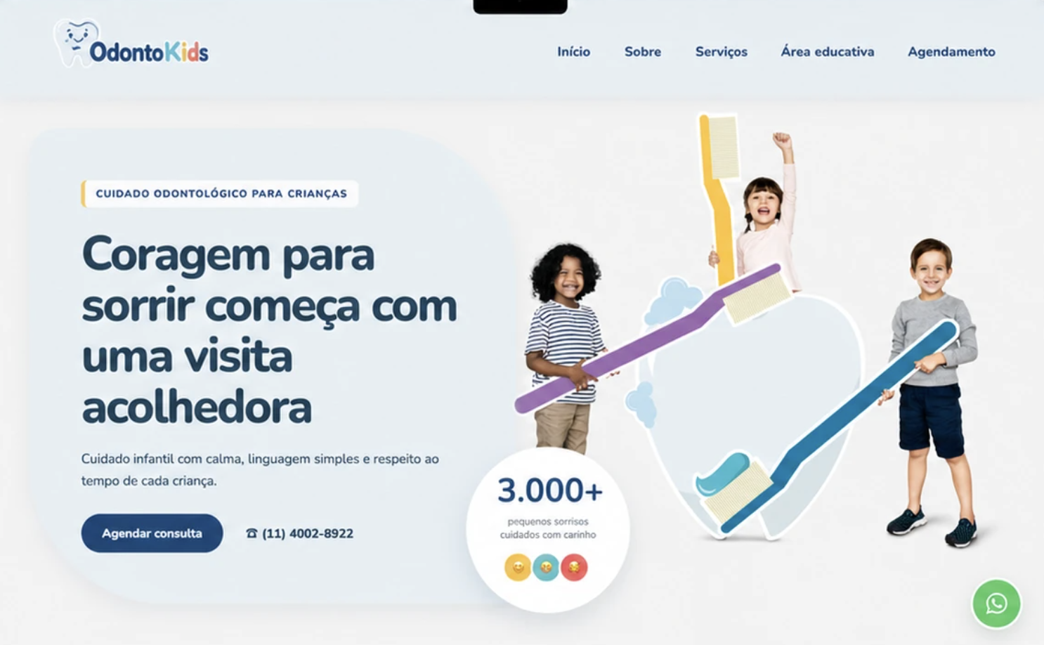 Página inicial do site OdontoKids