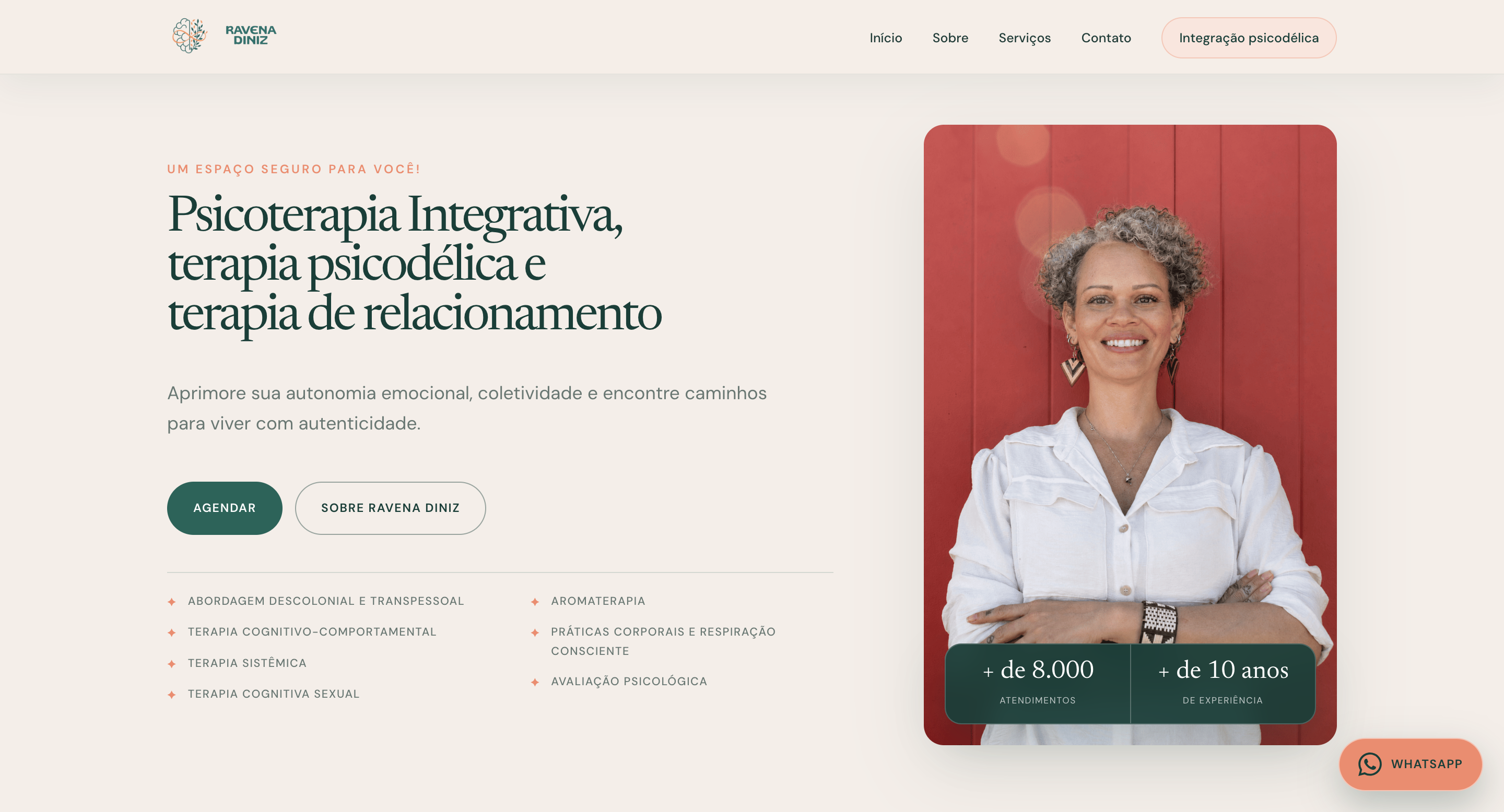 Página inicial do site Ravena Diniz